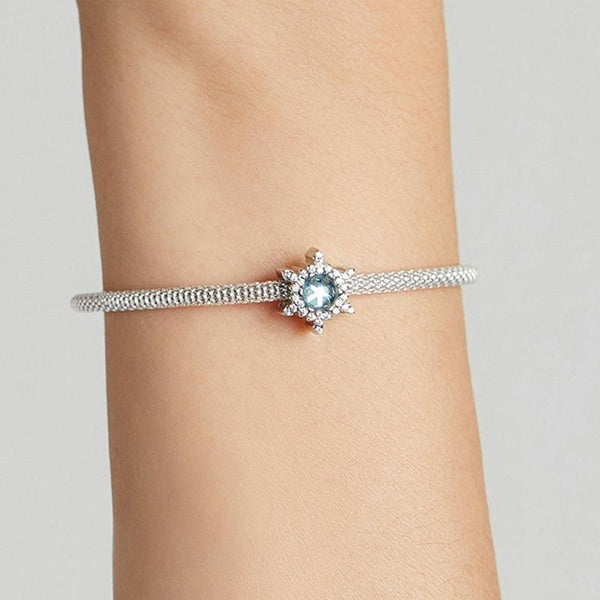 Winter Snowflake Heart Sterling Silver Zircon CZ Bead Charm Bracelet Necklace