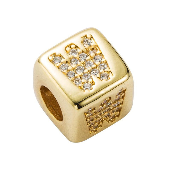 Gold Colour Letter Initial Copper Zircon CZ Bead Charm Bracelet Necklace W