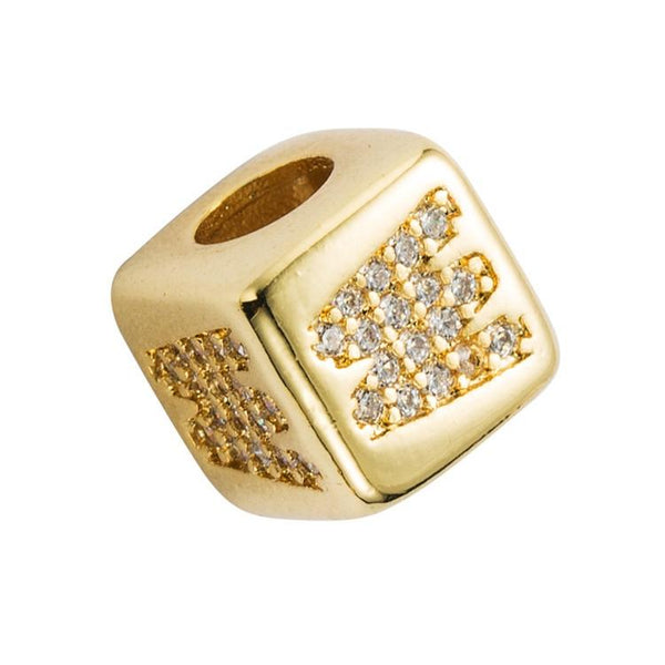 Gold Colour Letter Initial Copper Zircon CZ Bead Charm Bracelet Necklace W