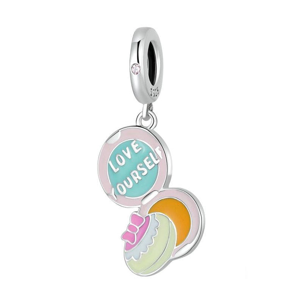 Love Yourself Enamel Sterling Silver Bead Charm Bracelet Necklace Pendant