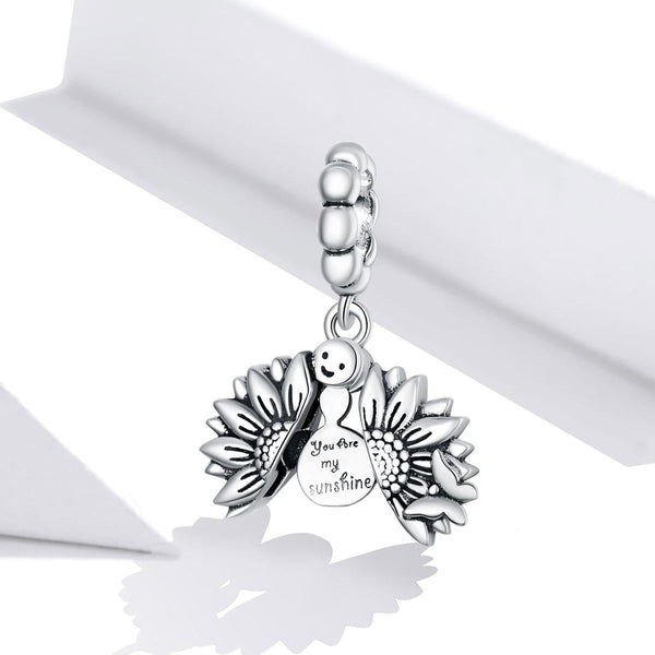 You Are My Sunshine Sunflower Sterling Silver Bead Charm Bracelet Necklace
