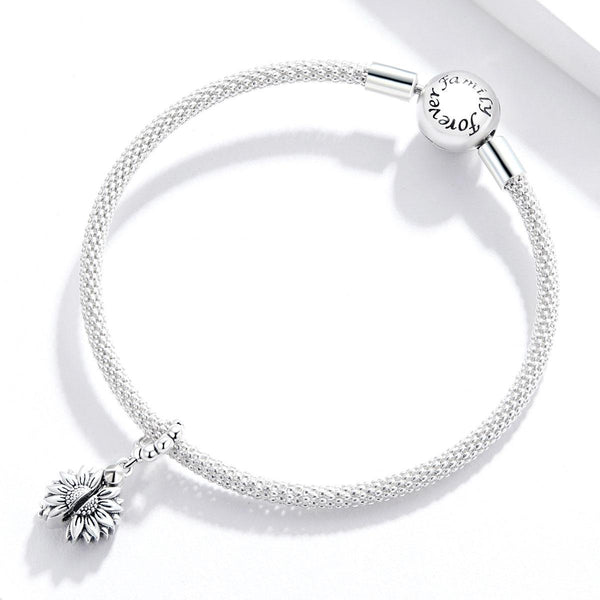 You Are My Sunshine Sunflower Sterling Silver Bead Charm Bracelet Necklace