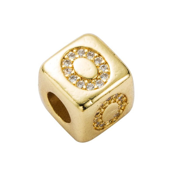 Gold Colour Letter Initial Copper Zircon CZ Bead Charm Bracelet Necklace O