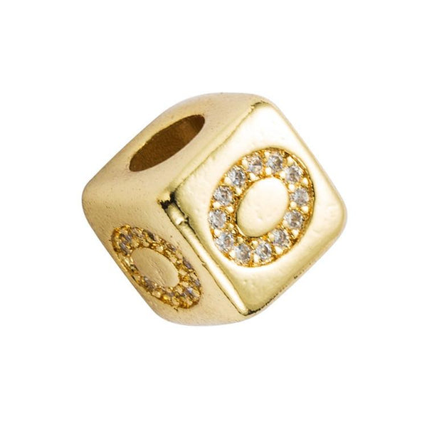 Gold Colour Letter Initial Copper Zircon CZ Bead Charm Bracelet Necklace O