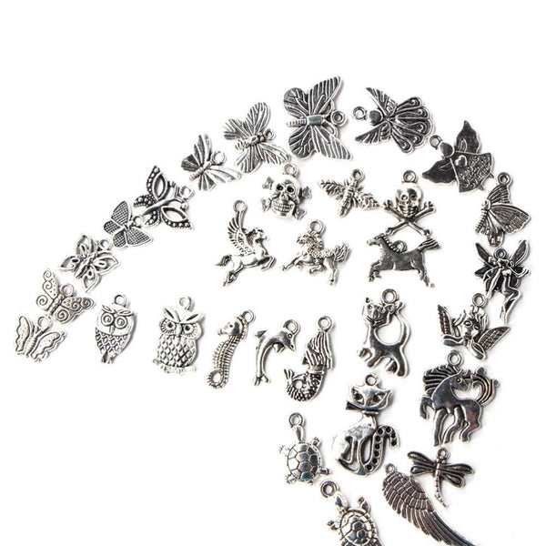 100 Pcs Mixed Antique Silver Bracelet Charms DIY Fashion Jewelry