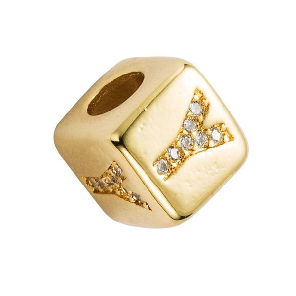 Gold Colour Letter Initial Copper Zircon CZ Bead Charm Bracelet Necklace Y