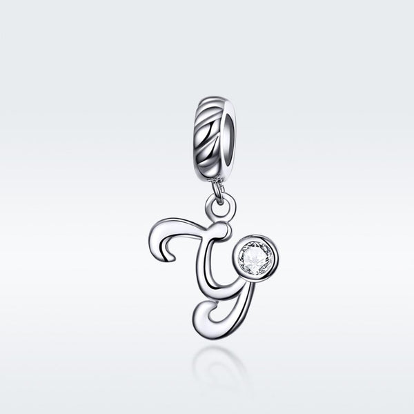 Y Letter Initial Platinum Plated Sterling Silver Crystal Zircon Charm Bracelet Necklace