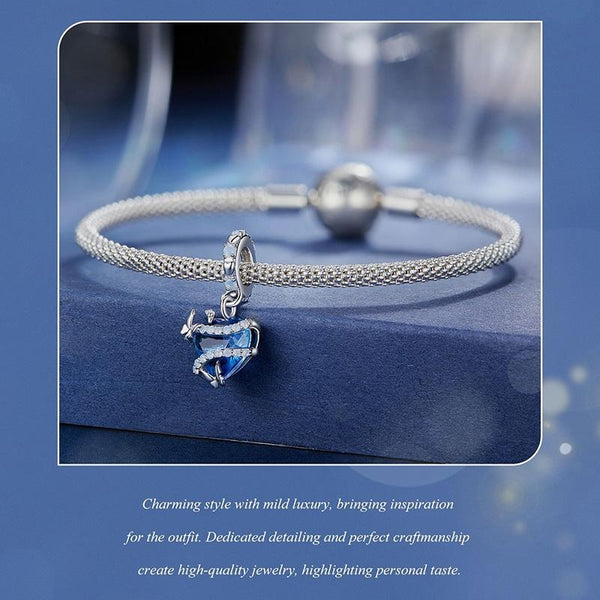 Wrapped Heart Butterflies Platinum Plated Sterling Silver Bead Charm Bracelet Necklace