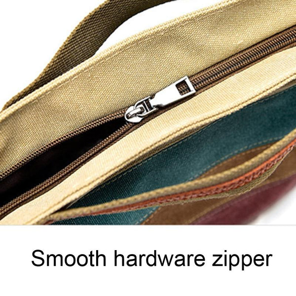 Striped Canvas Crossbody Shoulder Bag Multi Pocket Multicolour