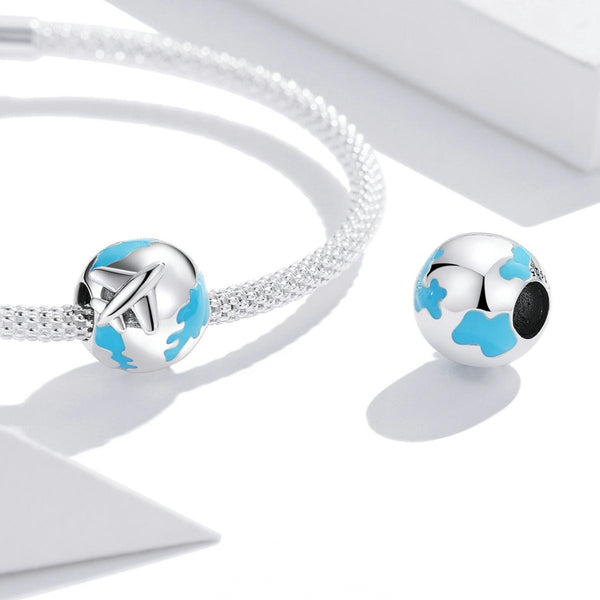 World Travel Aeroplane Enamel Sterling Silver Bead Charm Bracelet Necklace