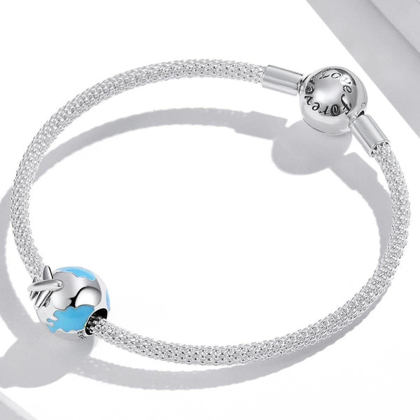 World Travel Aeroplane Enamel Sterling Silver Bead Charm Bracelet Necklace