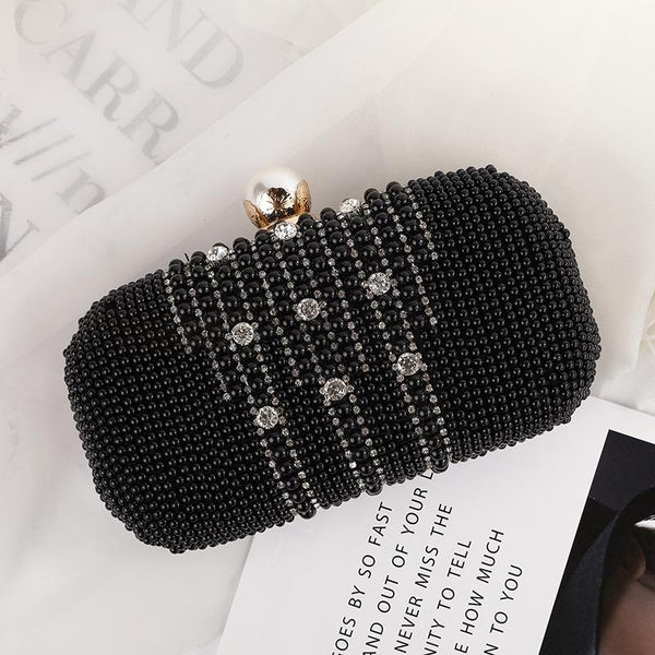 Acrylic Rhinestone Crystal Beaded Evening Clutch Shoulder Bag Chain Strap Black