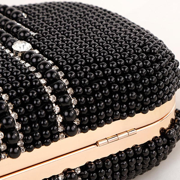 Acrylic Rhinestone Crystal Beaded Evening Clutch Shoulder Bag Chain Strap Black