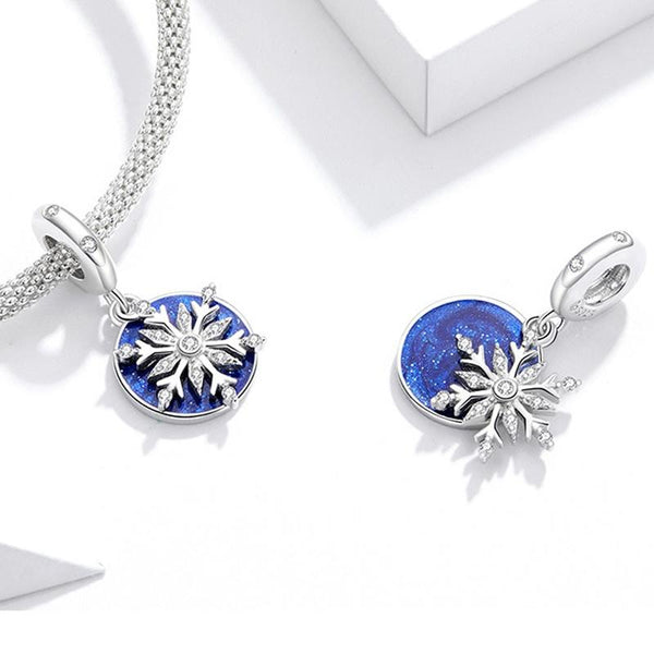 Winter Snowflake Sterling Silver Zircon CZ Bead Charm Bracelet Necklace