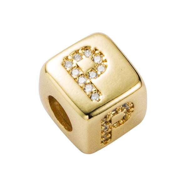 Gold Colour Letter Initial Copper Zircon CZ Bead Charm Bracelet Necklace P