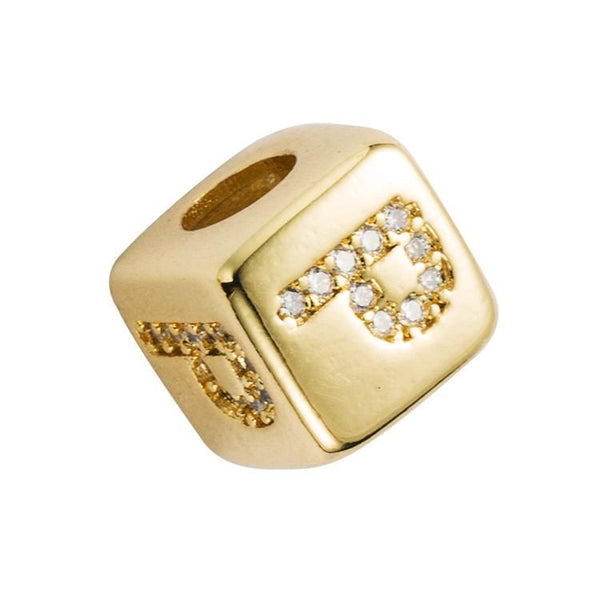 Gold Colour Letter Initial Copper Zircon CZ Bead Charm Bracelet Necklace P