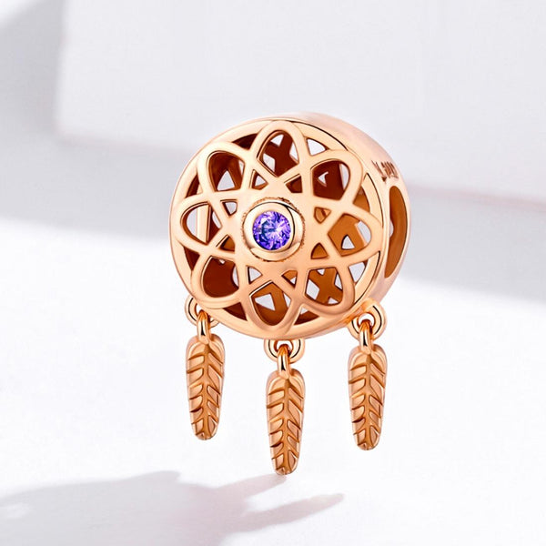 Dreamcatcher Rose Gold Plated Sterling Silver Bead Charm Bracelet Necklace