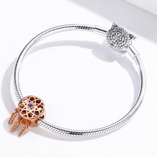 Dreamcatcher Rose Gold Plated Sterling Silver Bead Charm Bracelet Necklace