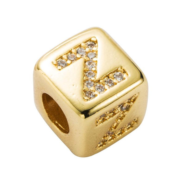 Gold Colour Letter Initial Copper Zircon CZ Bead Charm Bracelet Necklace Z