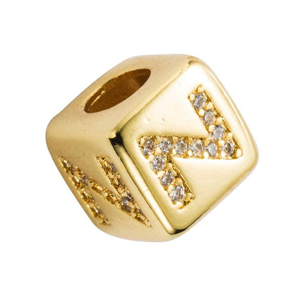 Gold Colour Letter Initial Copper Zircon CZ Bead Charm Bracelet Necklace Z