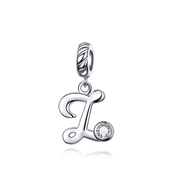 Z Letter Initial Platinum Plated Sterling Silver Crystal Zircon Charm Bracelet Necklace