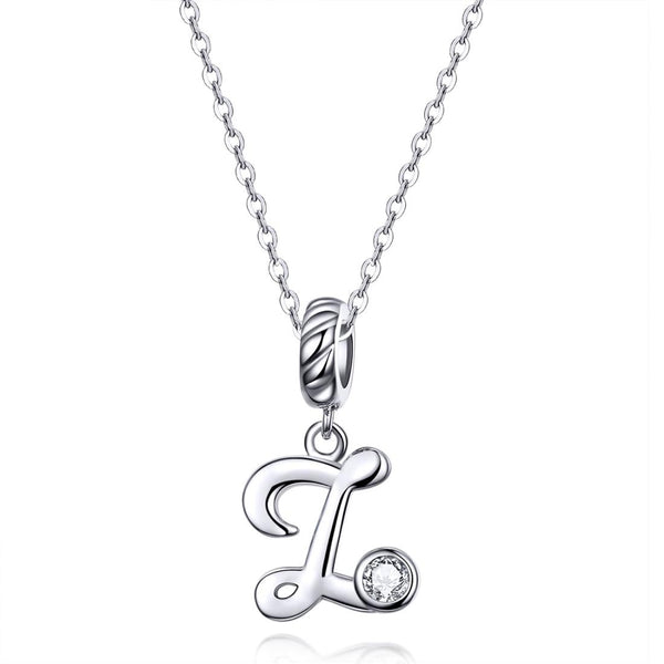 Z Letter Initial Platinum Plated Sterling Silver Crystal Zircon Charm Bracelet Necklace