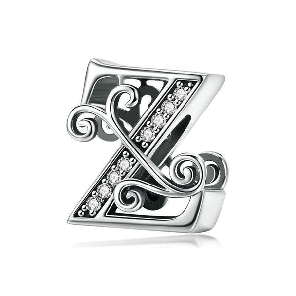 Initial Letter Gothic Victorian Sterling Silver Zircon CZ Bead Charm Bracelet Z