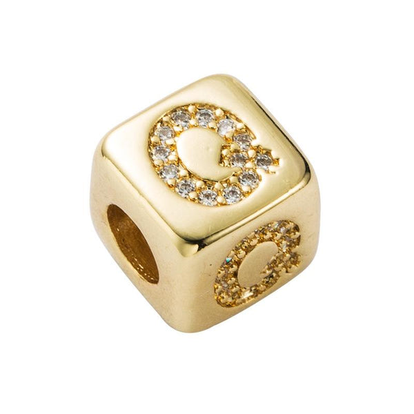 Gold Colour Letter Initial Copper Zircon CZ Bead Charm Bracelet Necklace Q