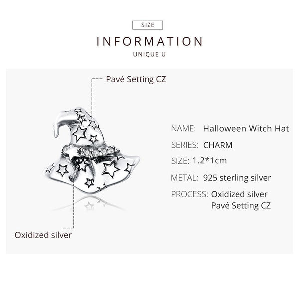 Wizard Witch Hat Sterling Silver Zircon CZ Bead Charm Bracelet Necklace