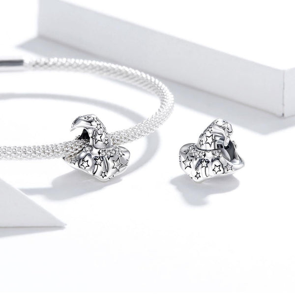 Wizard Witch Hat Sterling Silver Zircon CZ Bead Charm Bracelet Necklace