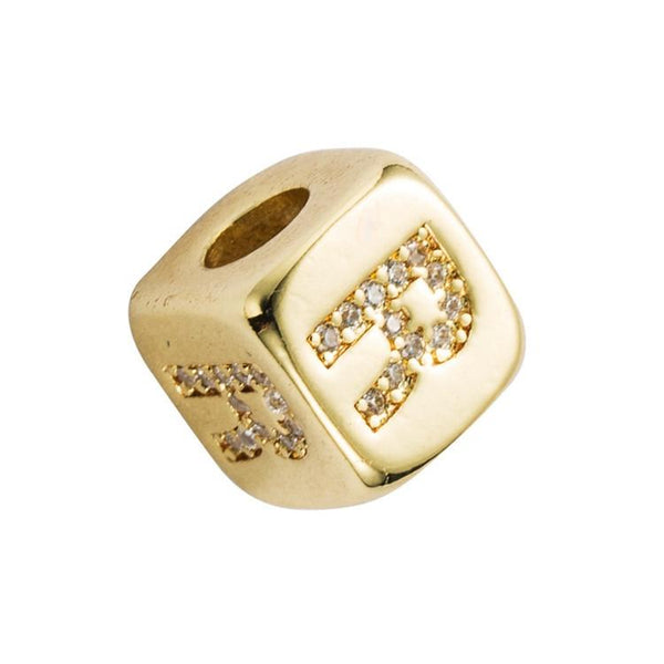 Gold Colour Letter Initial Copper Zircon CZ Bead Charm Bracelet Necklace R