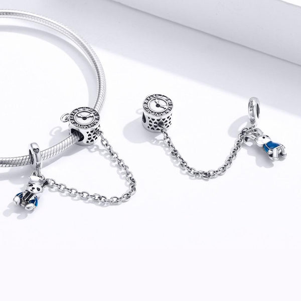 White Rabbit Watch Enamel Sterling Silver Safety Chain For Bracelet