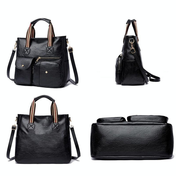 Faux PU Leather Shoulder Crossbody Bag Handbag Multi Pockets Brown