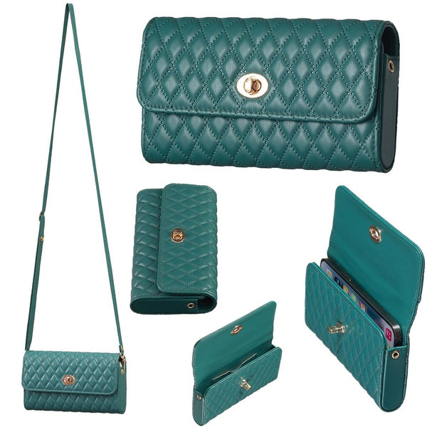 Faux PU Leather Quilted Crossbody Shoulder Clutch Bag Mobile Green