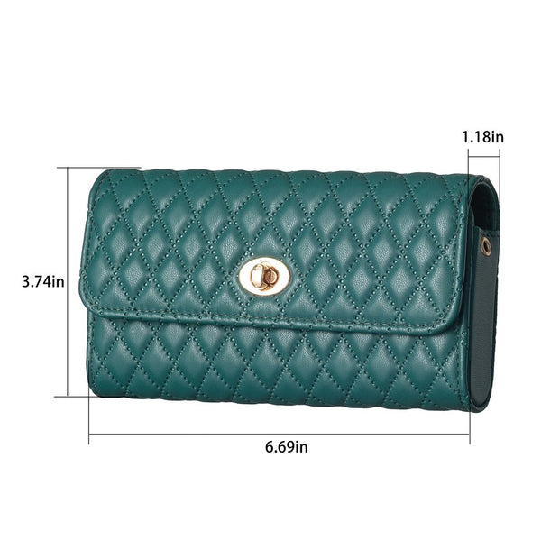 Faux PU Leather Quilted Crossbody Shoulder Clutch Bag Mobile Green