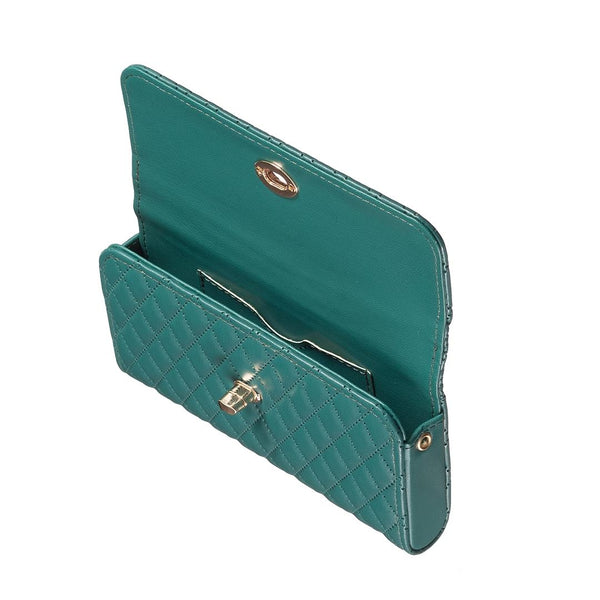 Faux PU Leather Quilted Crossbody Shoulder Clutch Bag Mobile Green