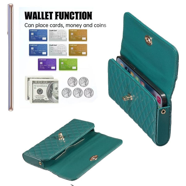 Faux PU Leather Quilted Crossbody Shoulder Clutch Bag Mobile Green