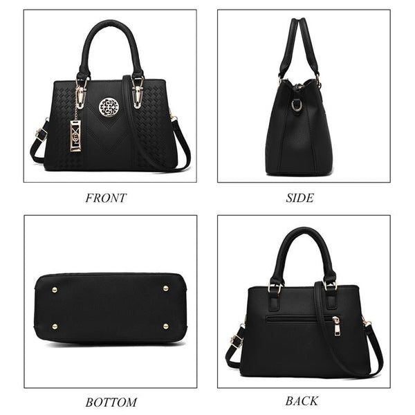 Embroidered Gold Trim Accent PU Leather Crossbody Bag Handbag Black