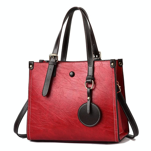 Faux PU Leather Tote Shoulder Bag Handbag Adjustable Handles Red