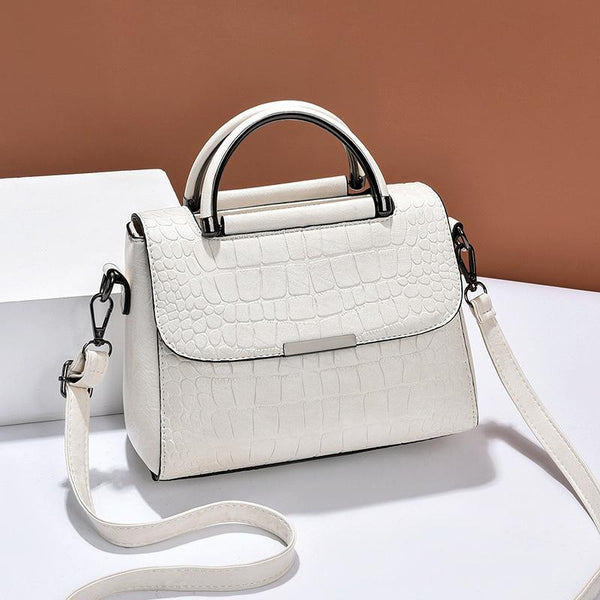Faux Crocodile PU Leather Shoulder Bag Handbag Multi Pocket Flap Top White