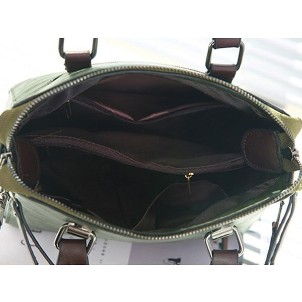 Faux PU Leather Crossbody Shoulder Tote Bag Handbag Tassel Green