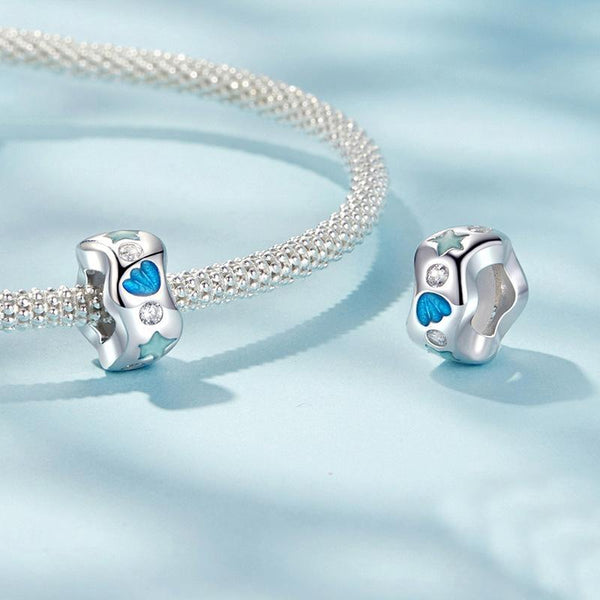 Wave Shell Star Enamel Sterling Silver CZ Spacer Bead Charm Bracelet Necklace