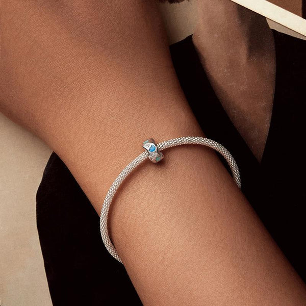 Wave Shell Star Enamel Sterling Silver CZ Spacer Bead Charm Bracelet Necklace