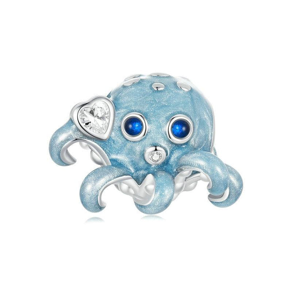 Octopus Enamel Sterling Silver CZ Bead Charm Bracelet Necklace Pendant