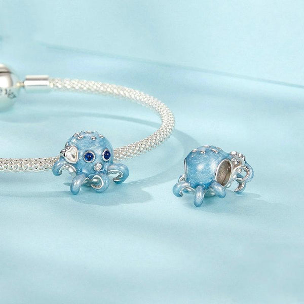 Octopus Enamel Sterling Silver CZ Bead Charm Bracelet Necklace Pendant