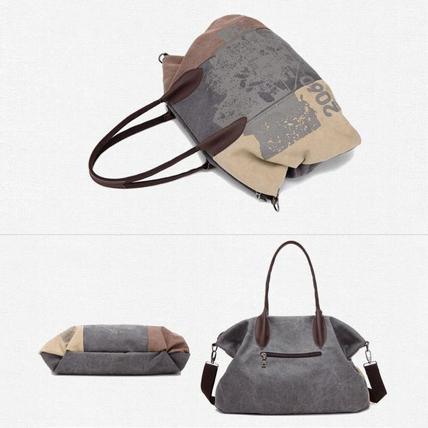 Graffiti Pattern Canvas Shoulder Crossbody Bag Large Capacity Blue