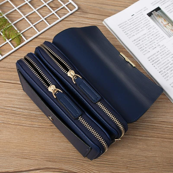 Faux PU Leather Crossbody Clutch Bag Handbag Multi Pocket Claret