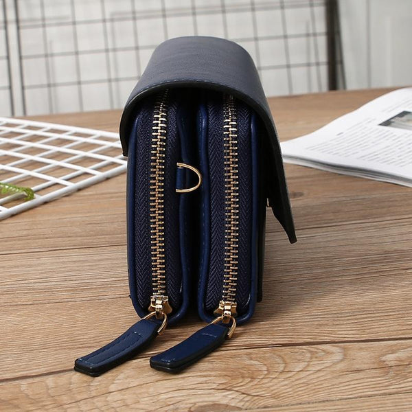 Faux PU Leather Crossbody Clutch Bag Handbag Multi Pocket Claret
