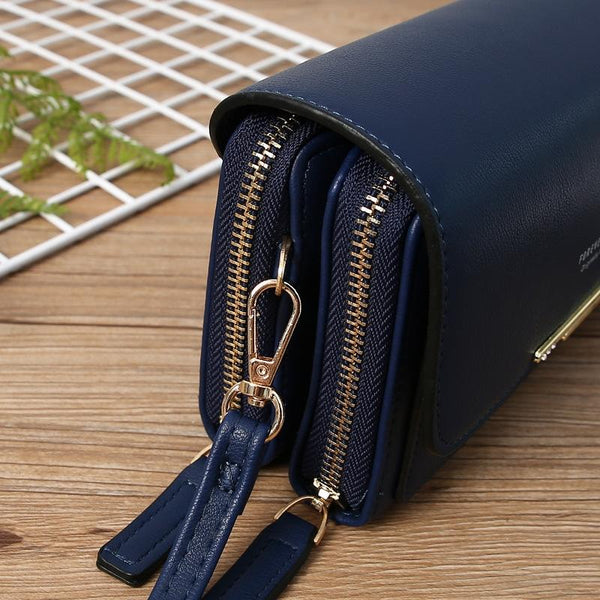 Faux PU Leather Crossbody Clutch Bag Handbag Multi Pocket Claret