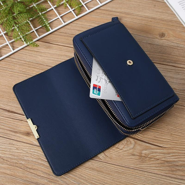 Faux PU Leather Crossbody Clutch Bag Handbag Multi Pocket Claret